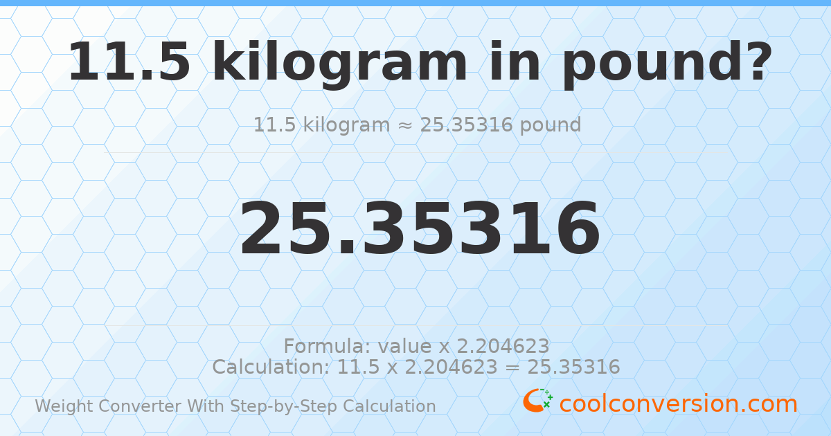 11.5 kilograms = 25.3532 pounds