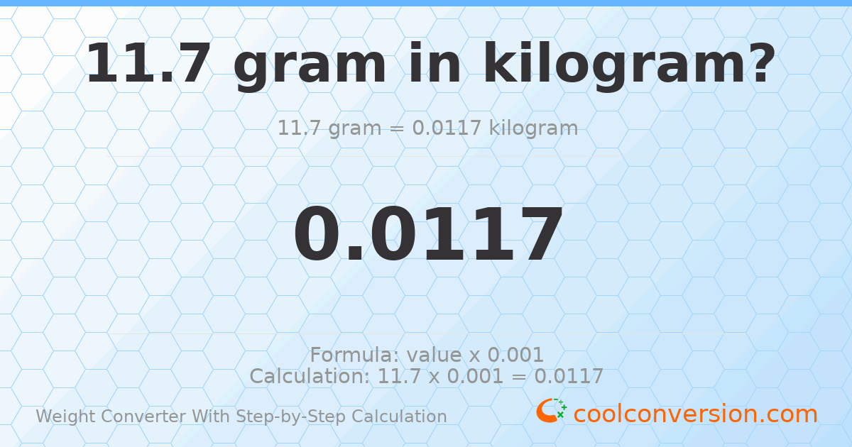 11.7 grams = 0.0117 kilograms