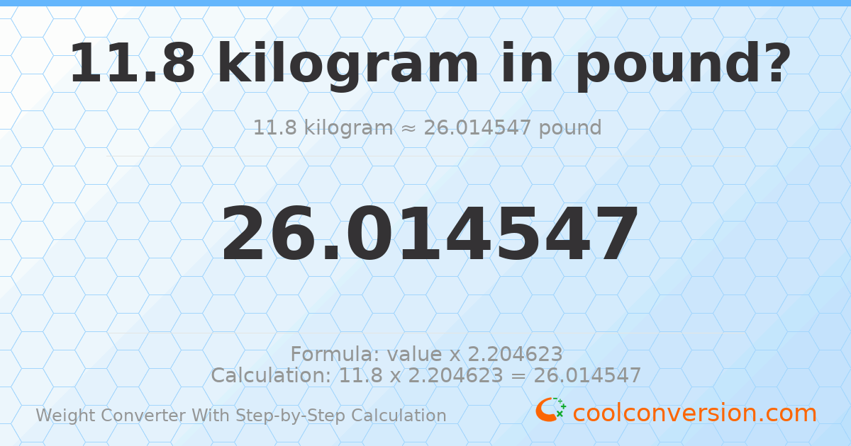 11.8 kilograms = 26.0145 pounds