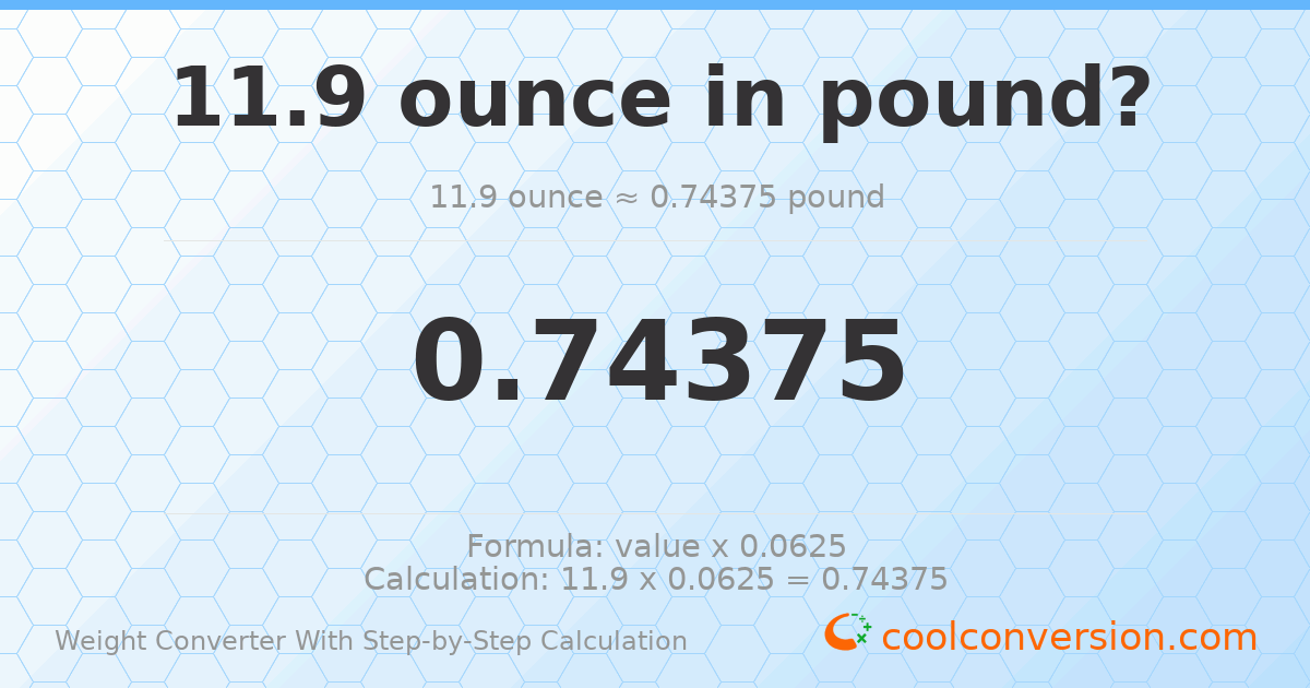 11.9 ounces = 0.74375 pounds