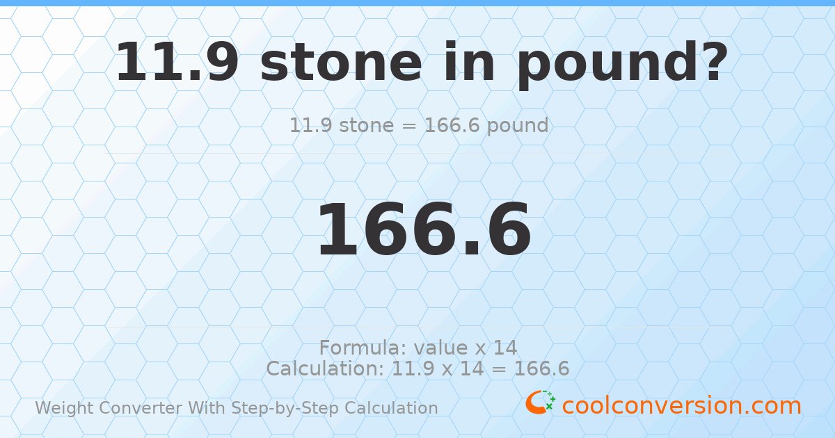 11.9 stones = 166.6 pounds