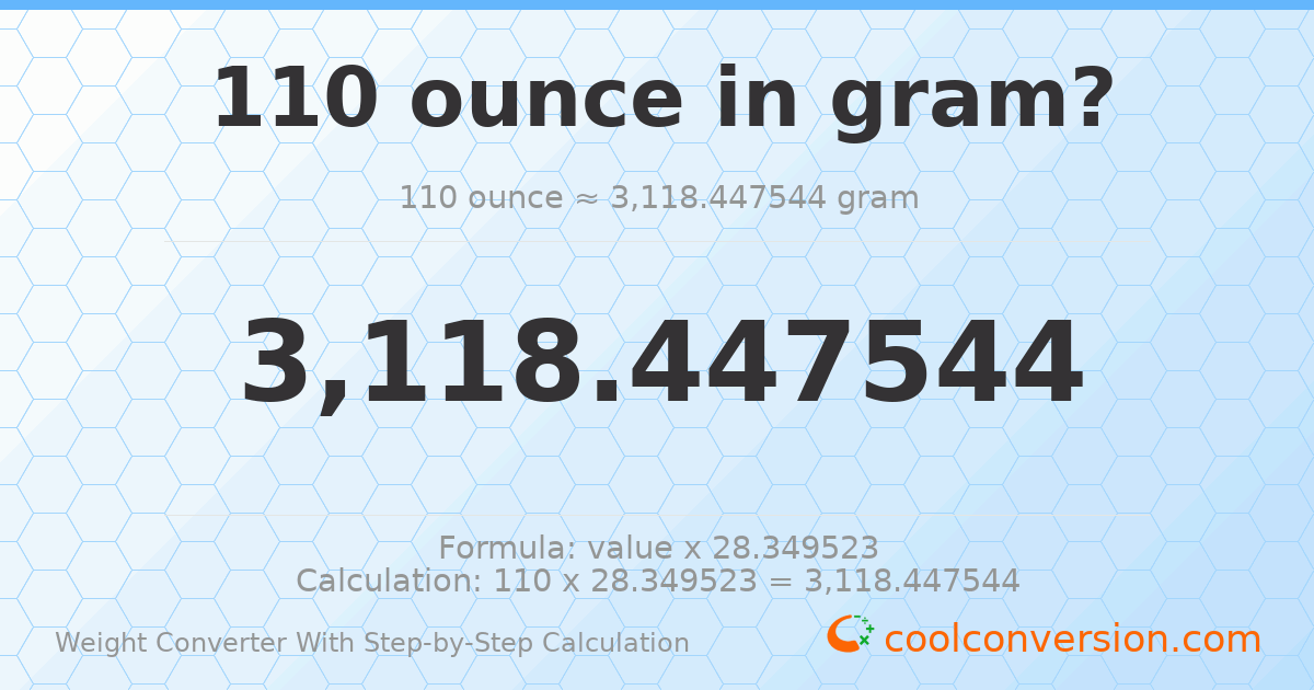 110 ounces = 3118.45 grams