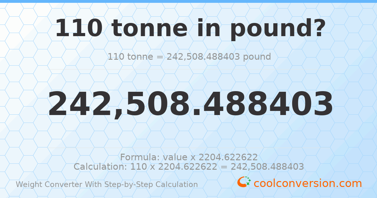 110 tonnes = 242508 pounds