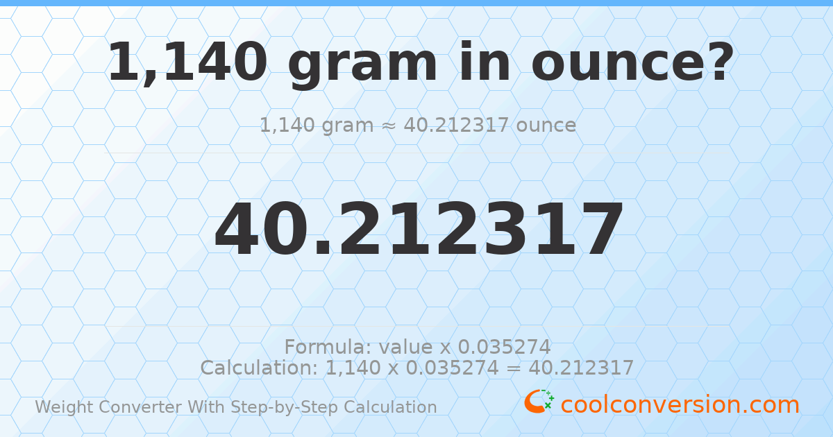 1140 grams = 40.2123 ounces