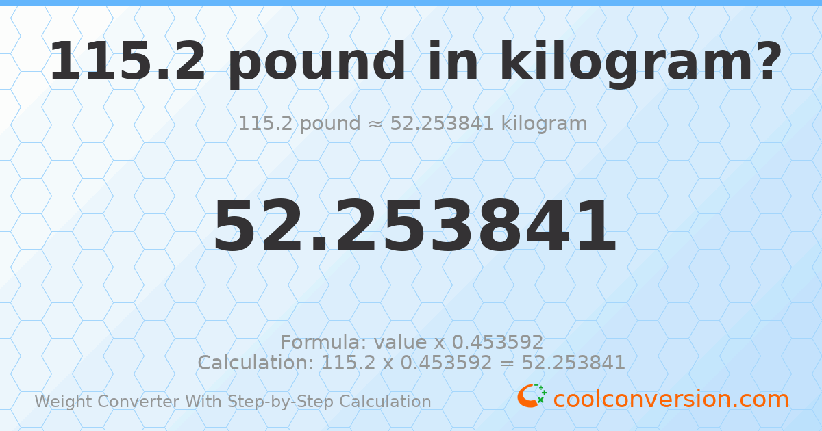 115.2 pounds = 52.2538 kilograms