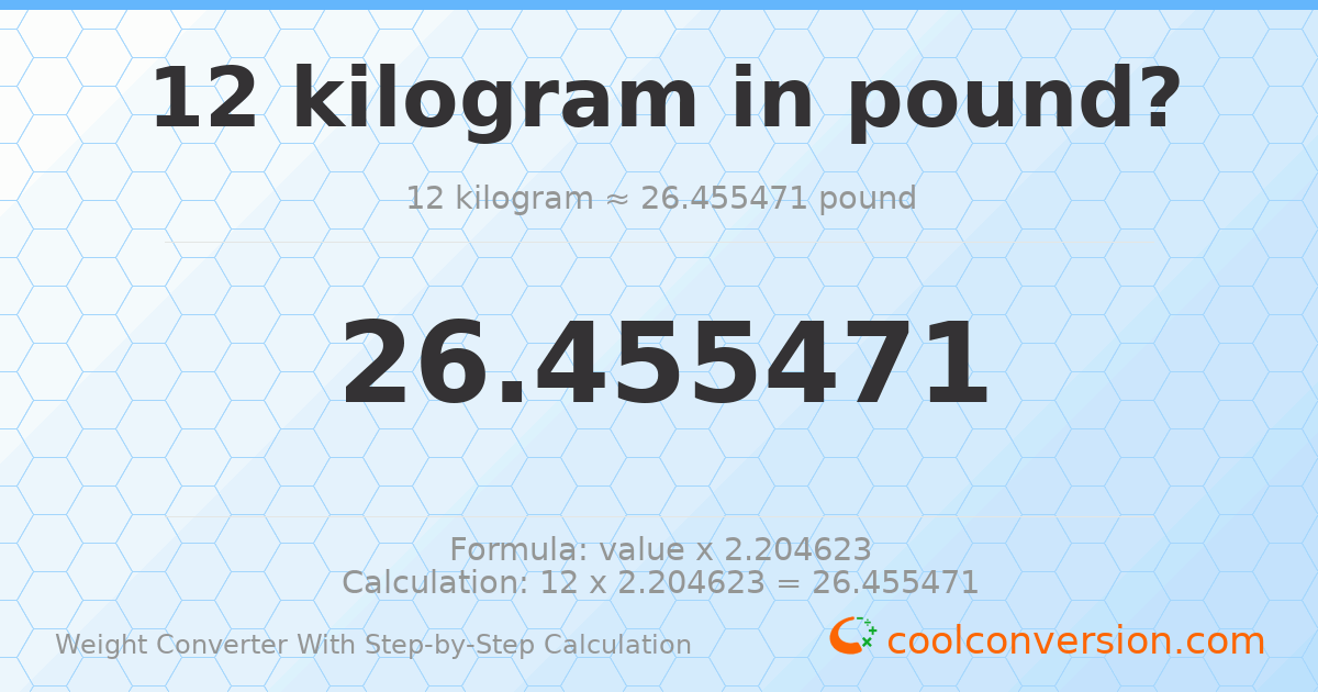 12 kilograms = 26.4555 pounds