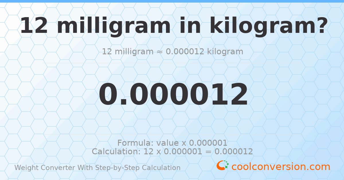 12 milligrams = 1.2 × 10⁻⁵ kilograms