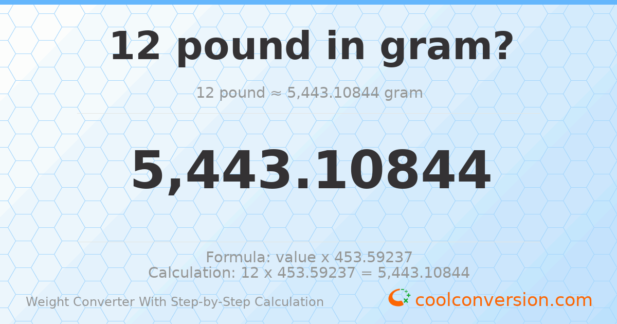 12 pounds = 5443.11 grams