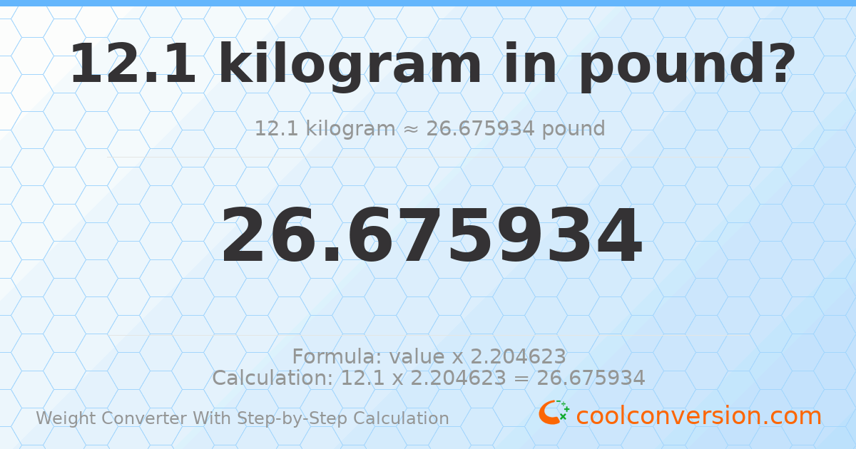 12.1 kilograms = 26.6759 pounds