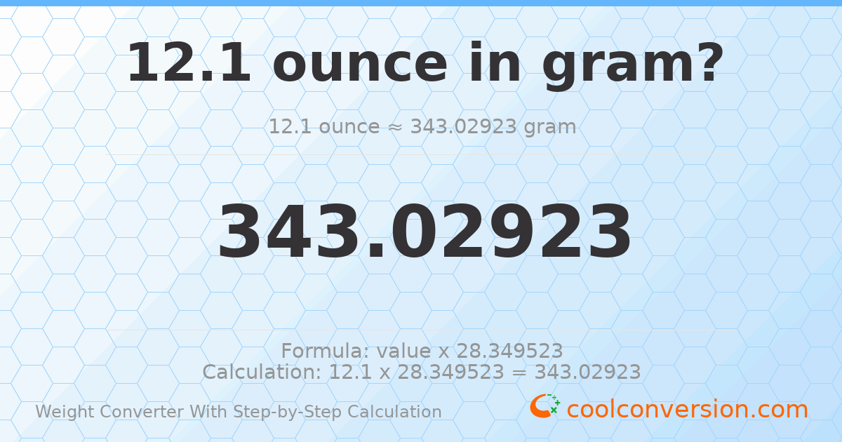12.1 ounces = 343.029 grams