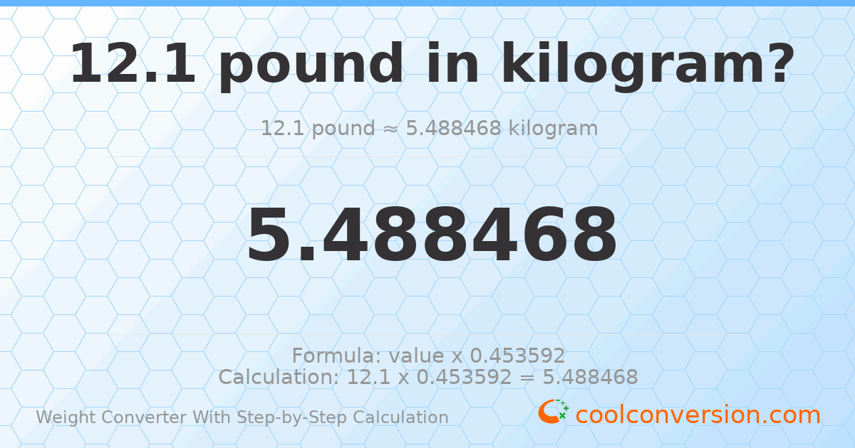 12.1 pounds = 5.48847 kilograms