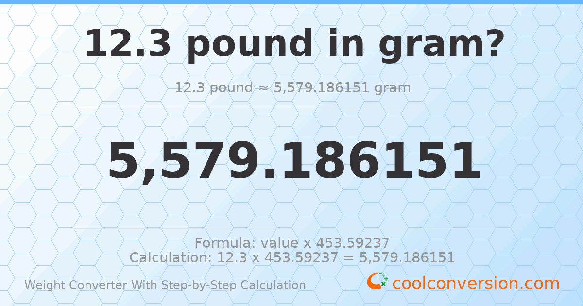 12.3 pounds = 5579.19 grams