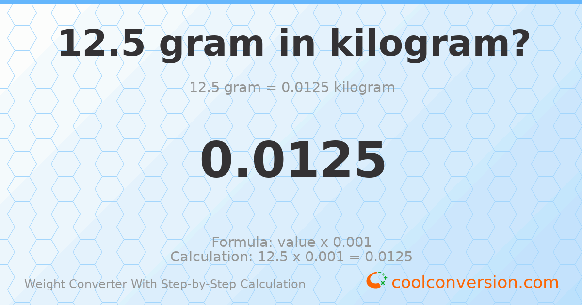 12.5 grams = 0.0125 kilograms