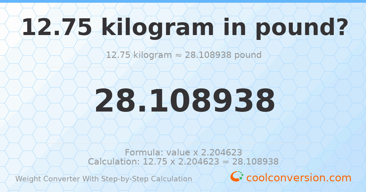 12.75 kilograms = 28.1089 pounds