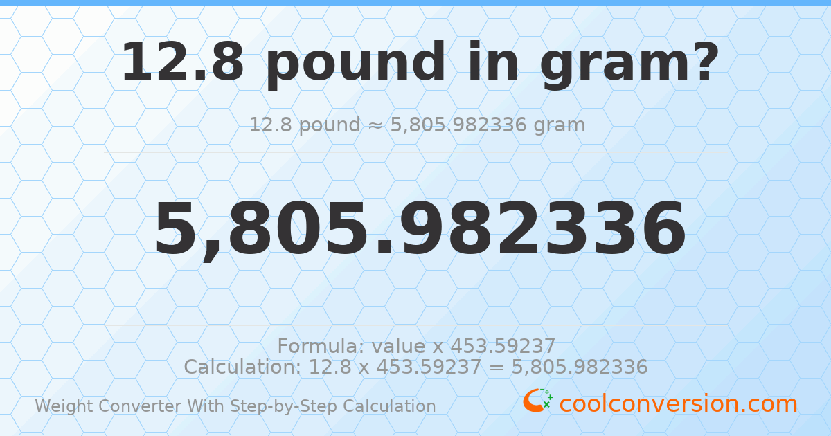 12.8 pounds = 5805.98 grams