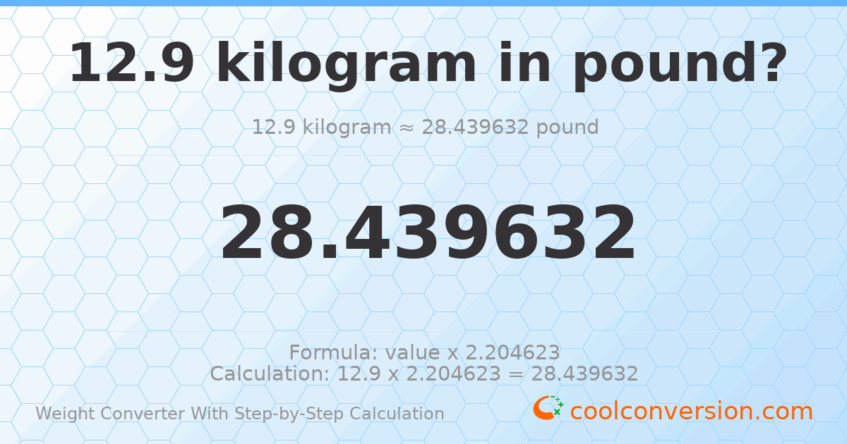 12.9 kilograms = 28.4396 pounds