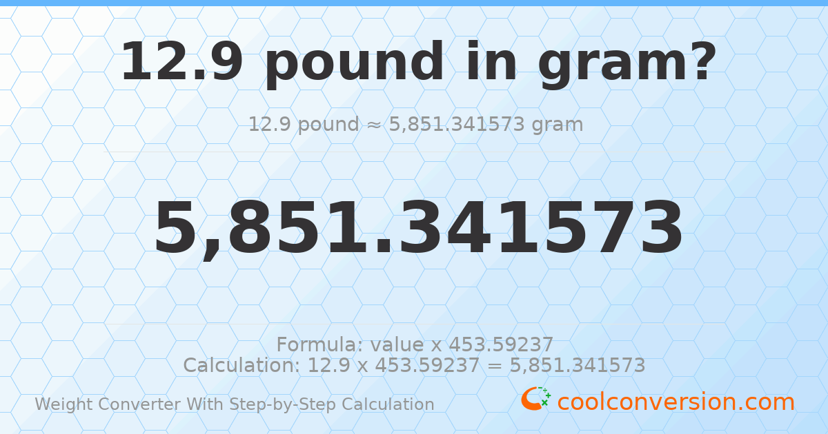 12.9 pounds = 5851.34 grams