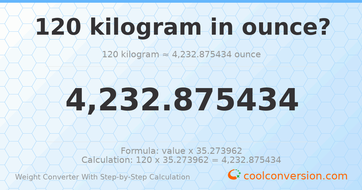 120 kilograms = 4232.88 ounces