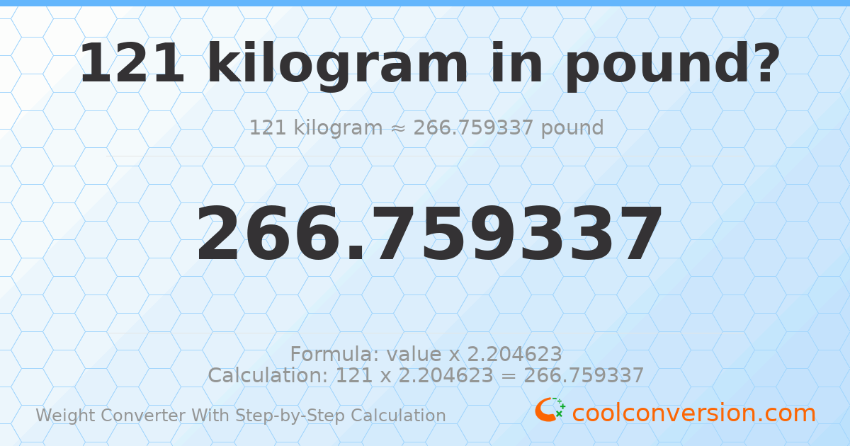 121 kilograms = 266.759 pounds