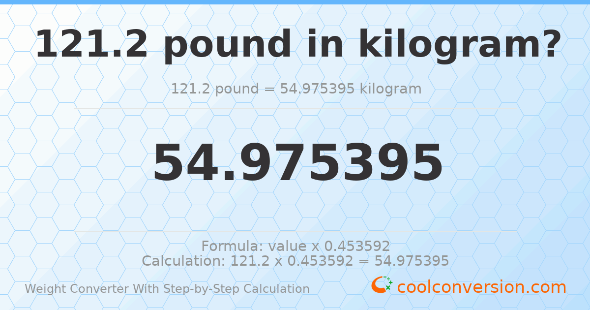 121.2 pounds = 54.9754 kilograms