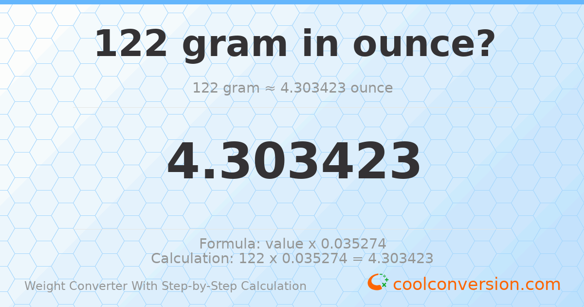 122 grams = 4.30342 ounces