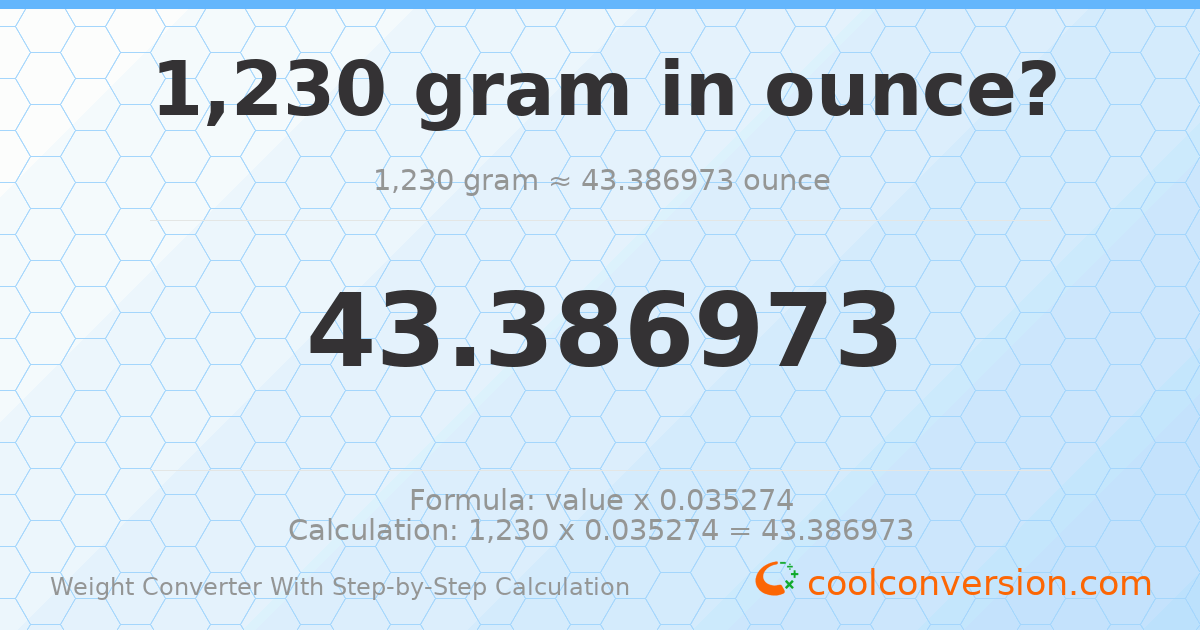 1230 grams = 43.387 ounces