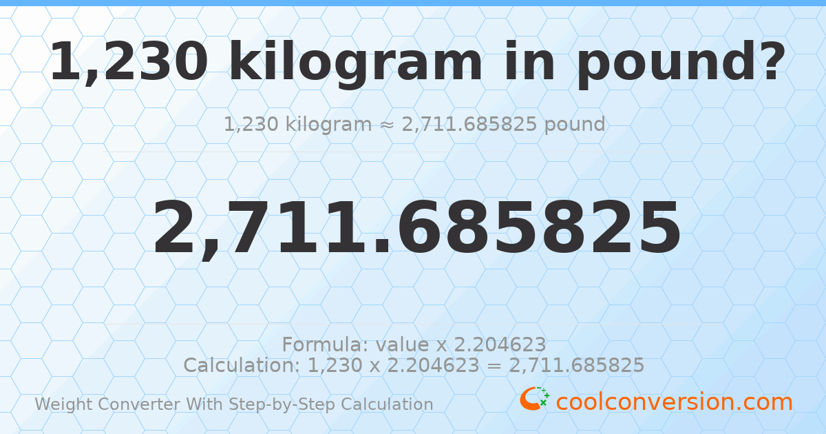 1230 kilograms = 2711.69 pounds