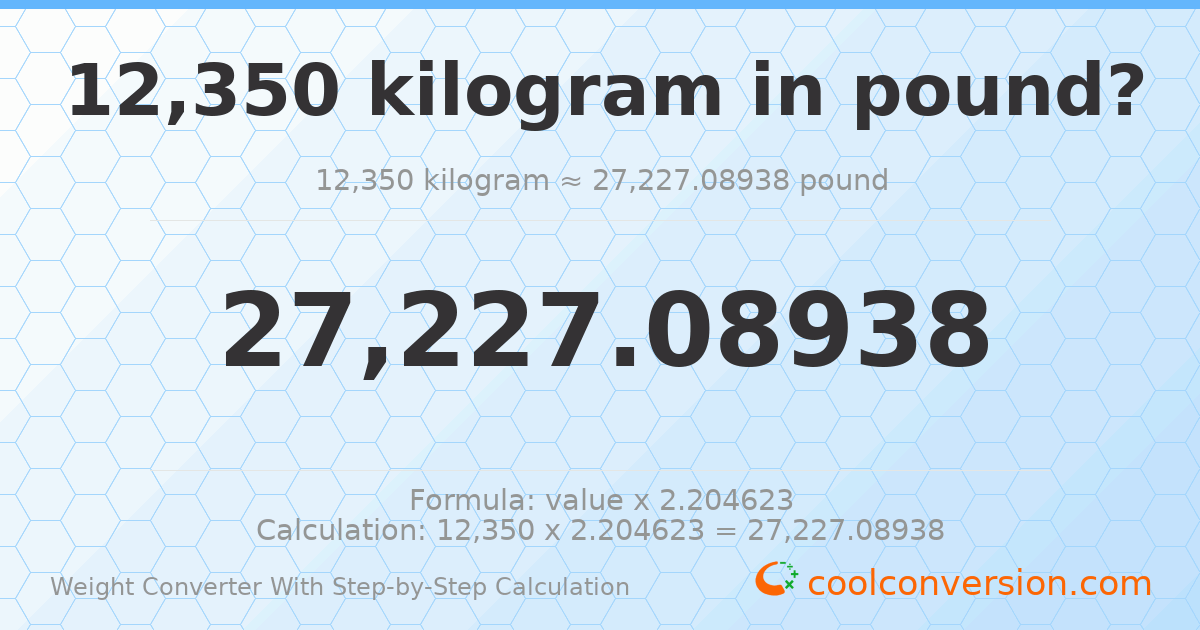 12350 kilograms = 27227.1 pounds