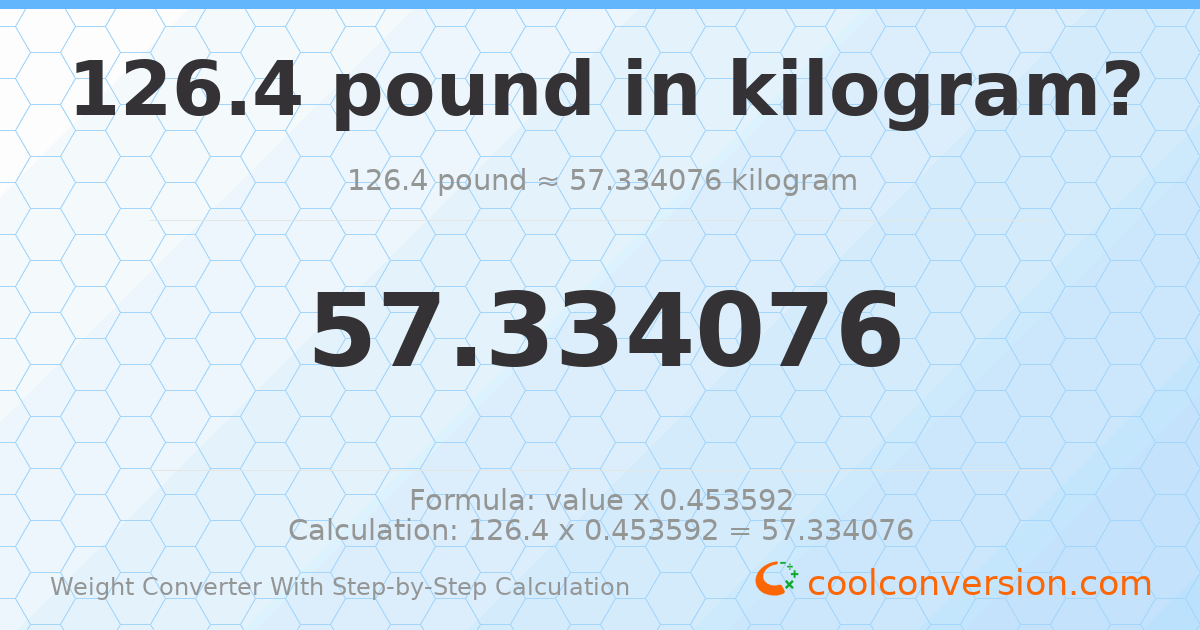 126.4 pounds = 57.3341 kilograms
