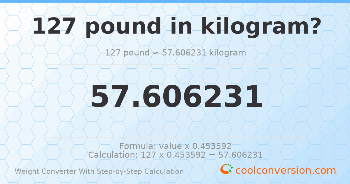 127 pounds = 57.6062 kilograms