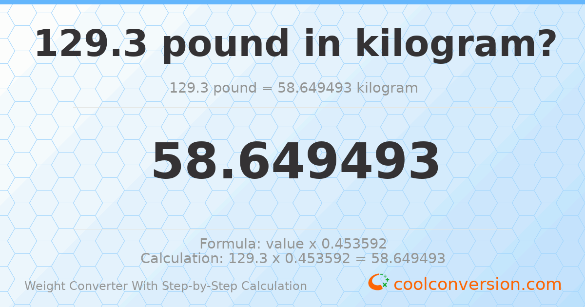 129.3 pounds = 58.6495 kilograms