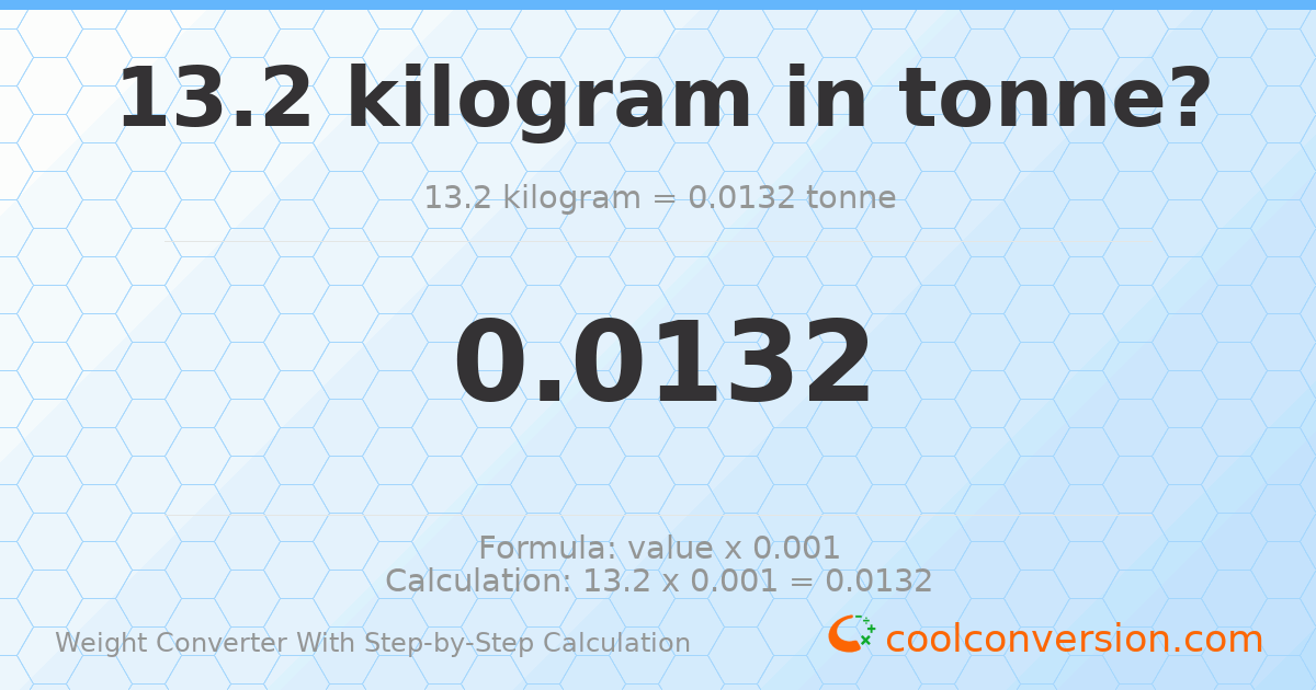 13.2 kilograms = 0.0132 tonnes