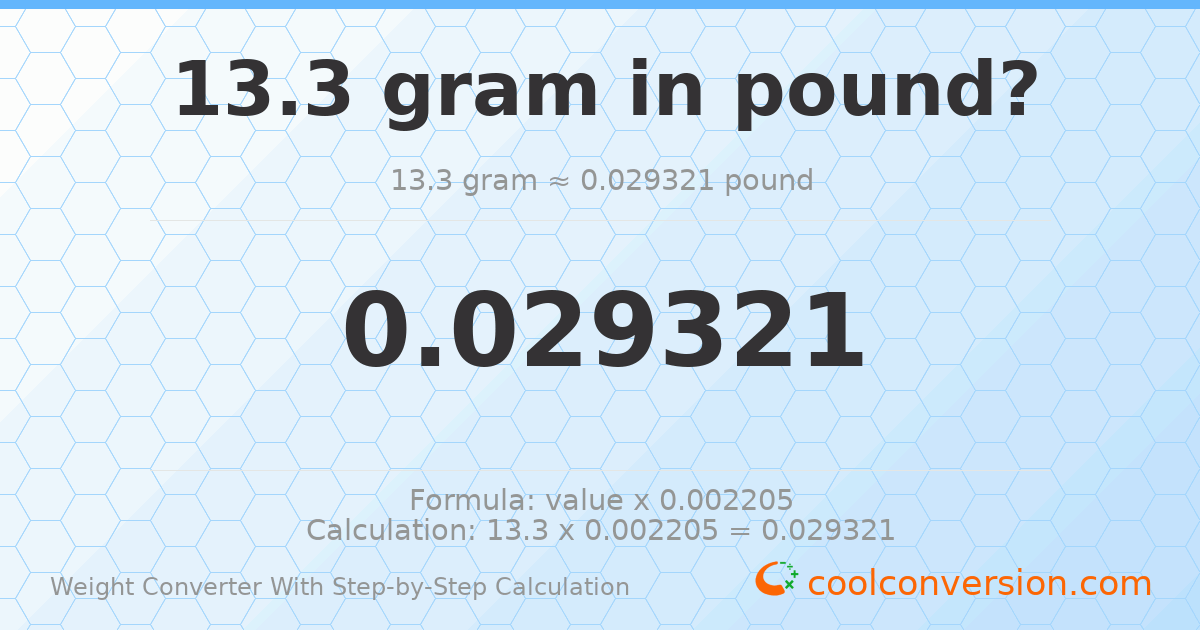 13.3 grams = 0.0293215 pounds