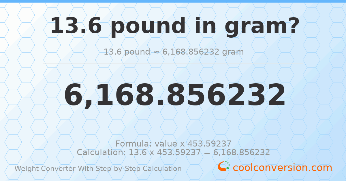13.6 pounds = 6168.86 grams