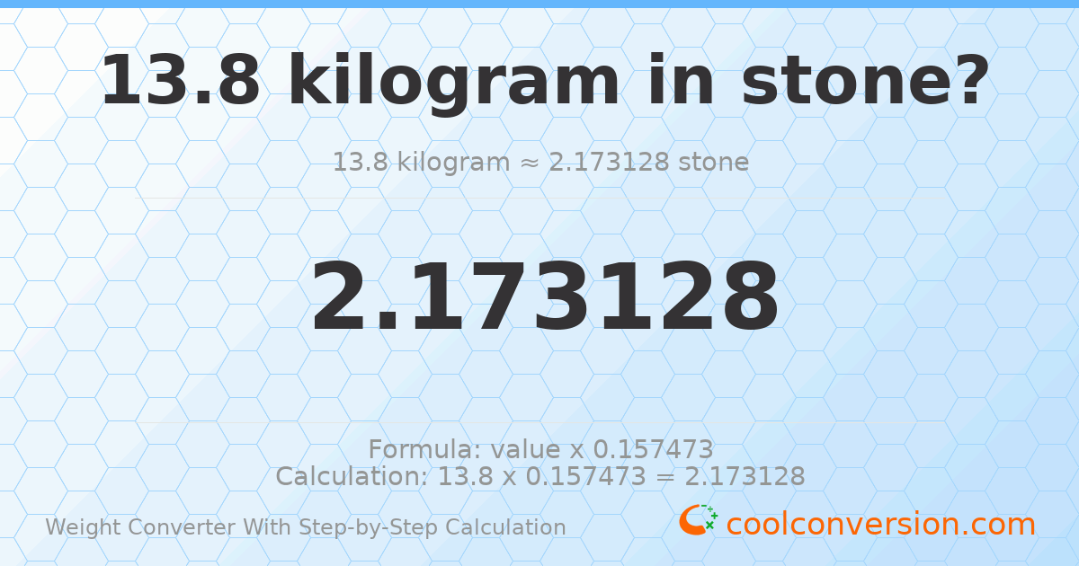 13.8 kilograms = 2.17313 stones