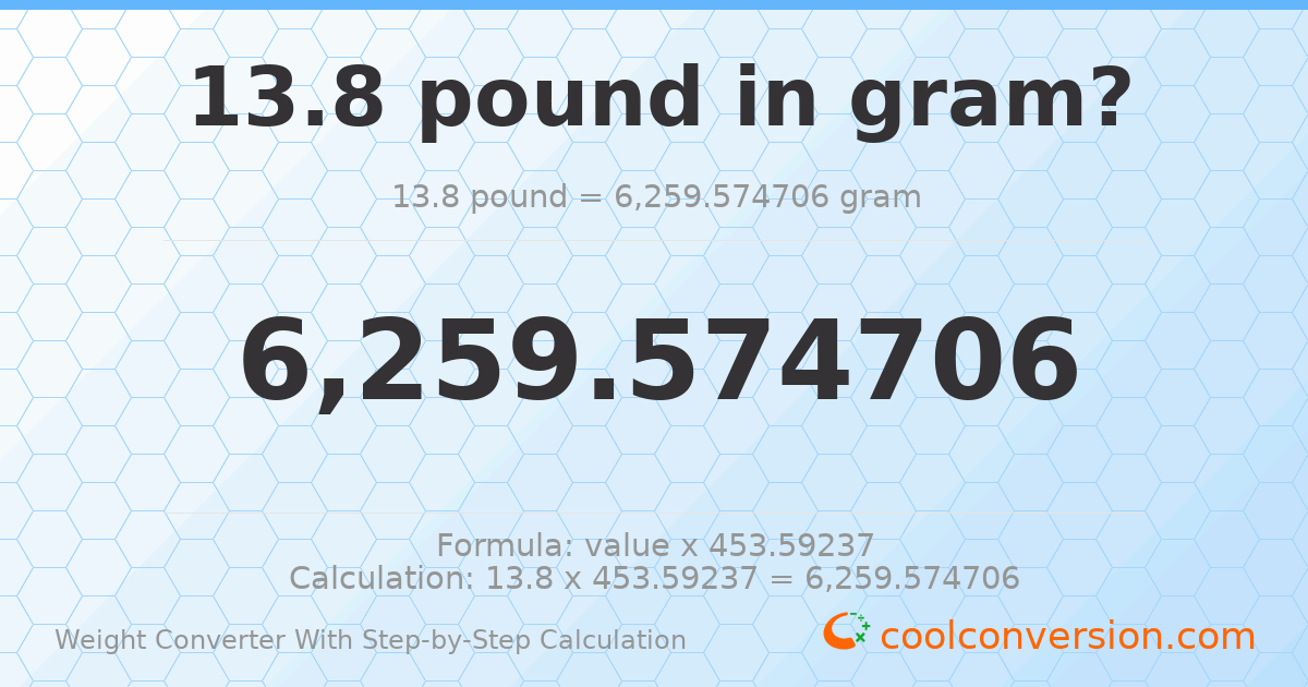 13.8 pounds = 6259.57 grams