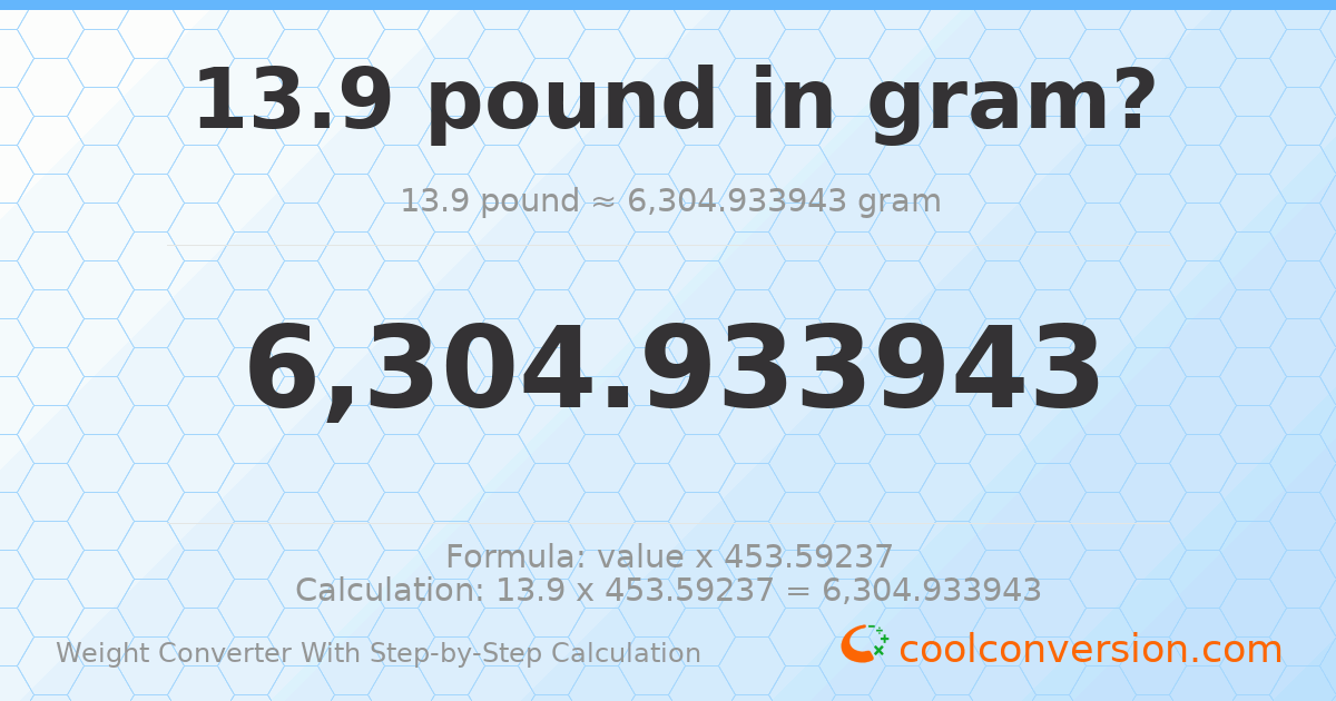 13.9 pounds = 6304.93 grams