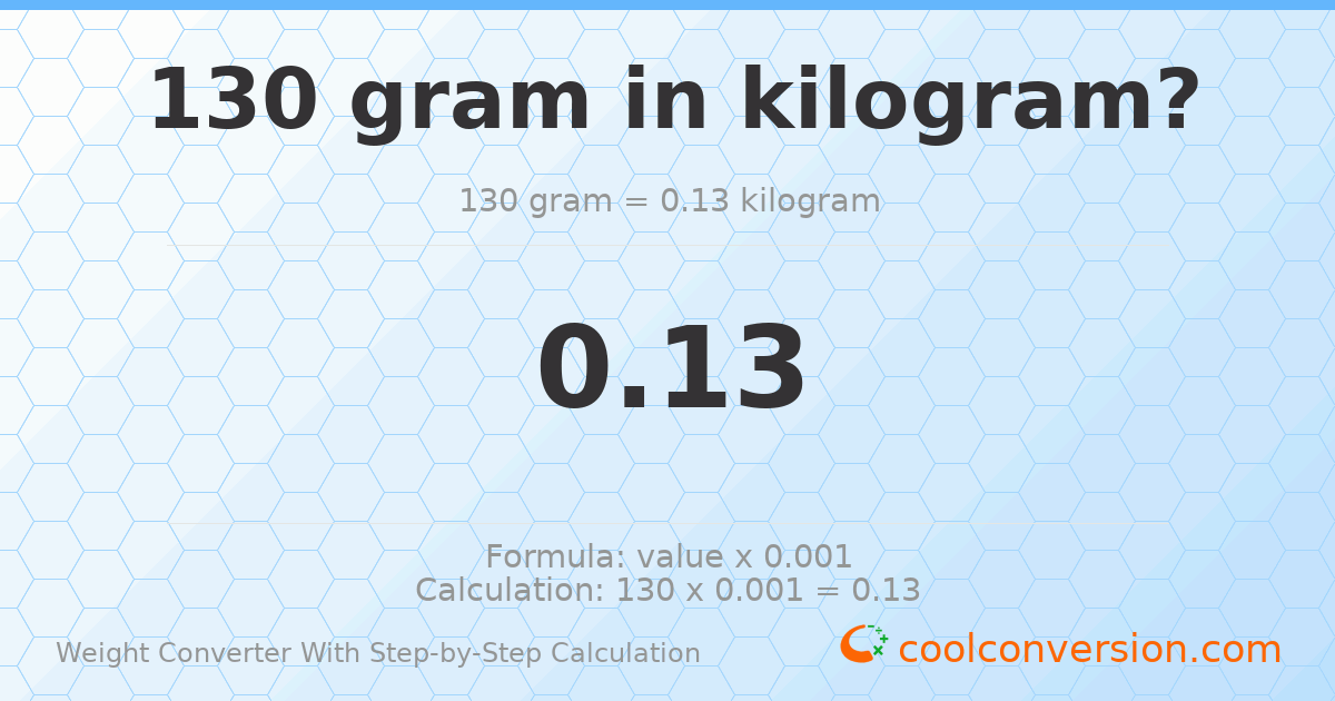 130 grams = 0.13 kilograms