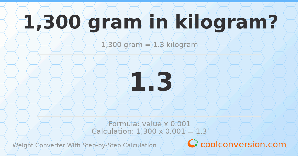 1300 grams = 1.3 kilograms