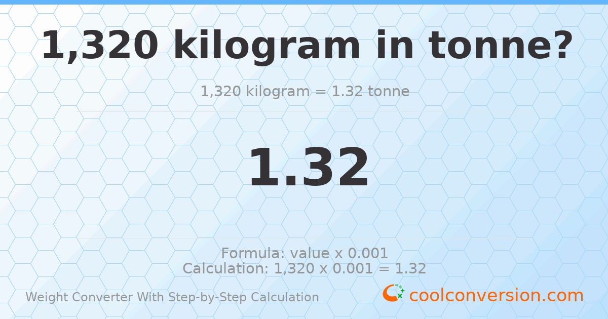 1320 kilograms = 1.32 tonnes