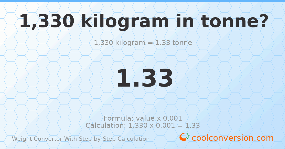 1330 kilograms = 1.33 tonnes
