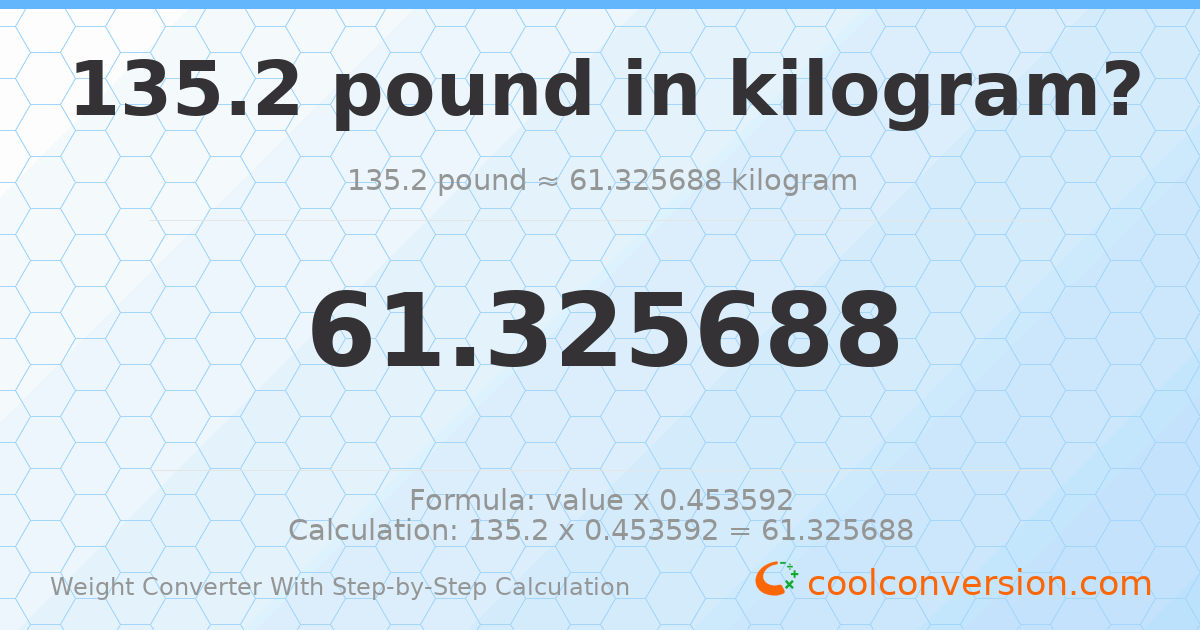 135.2 pounds = 61.3257 kilograms