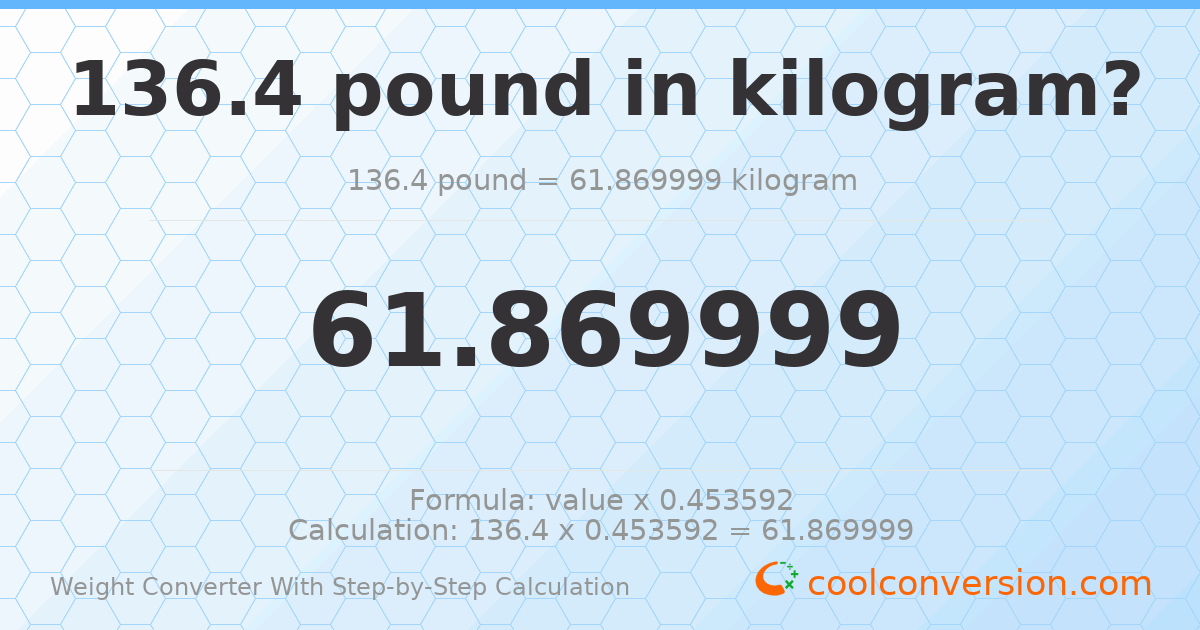 136.4 pounds = 61.87 kilograms