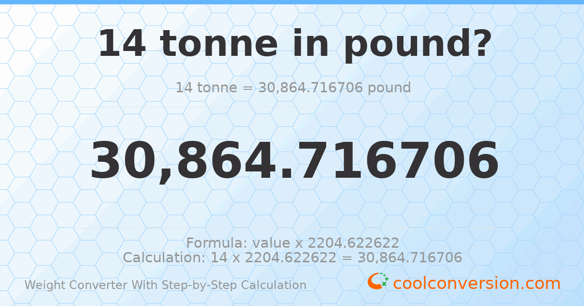 14 tonnes = 30864.7 pounds