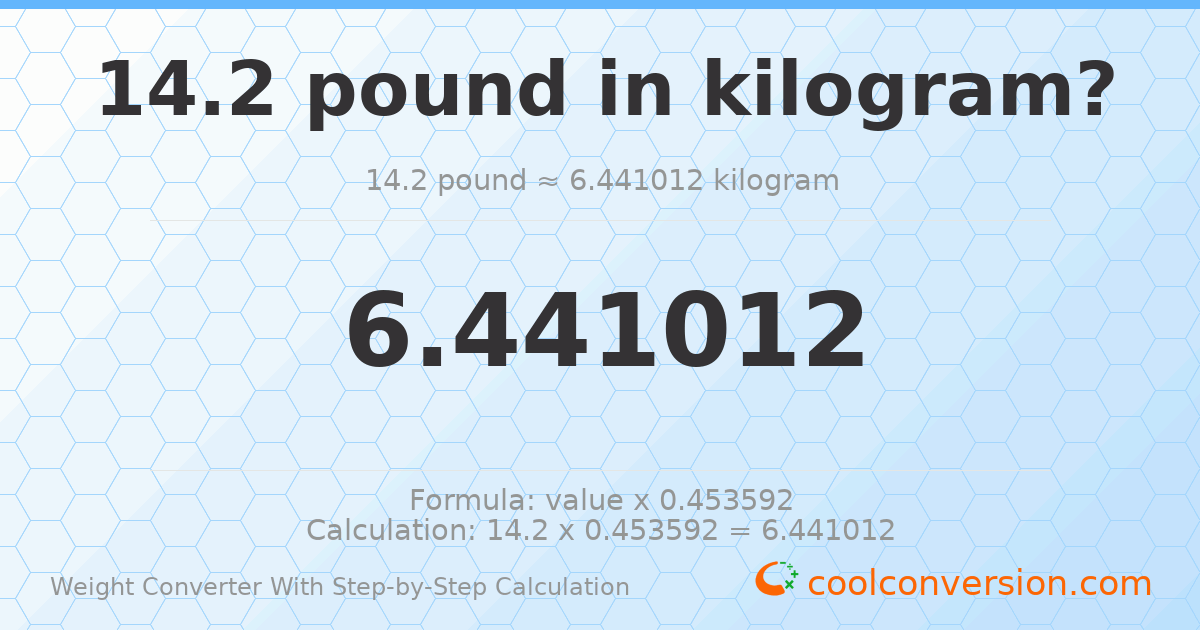 14.2 pounds = 6.44101 kilograms
