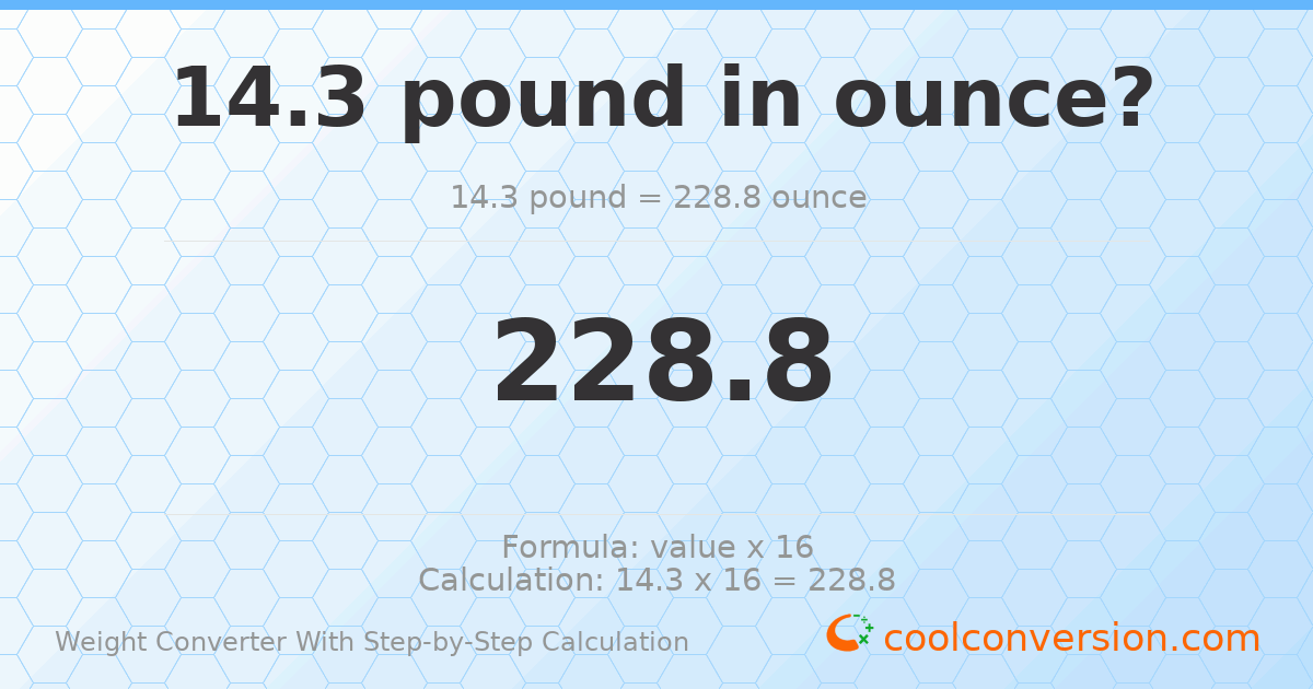 14.3 pounds = 228.8 ounces