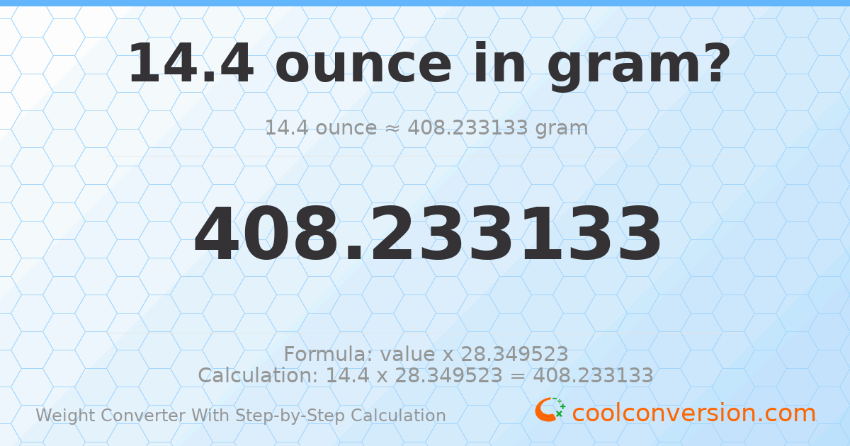 14.4 ounces = 408.233 grams