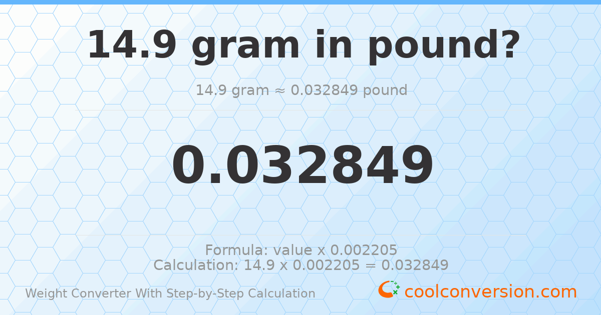 14.9 grams = 0.0328489 pounds