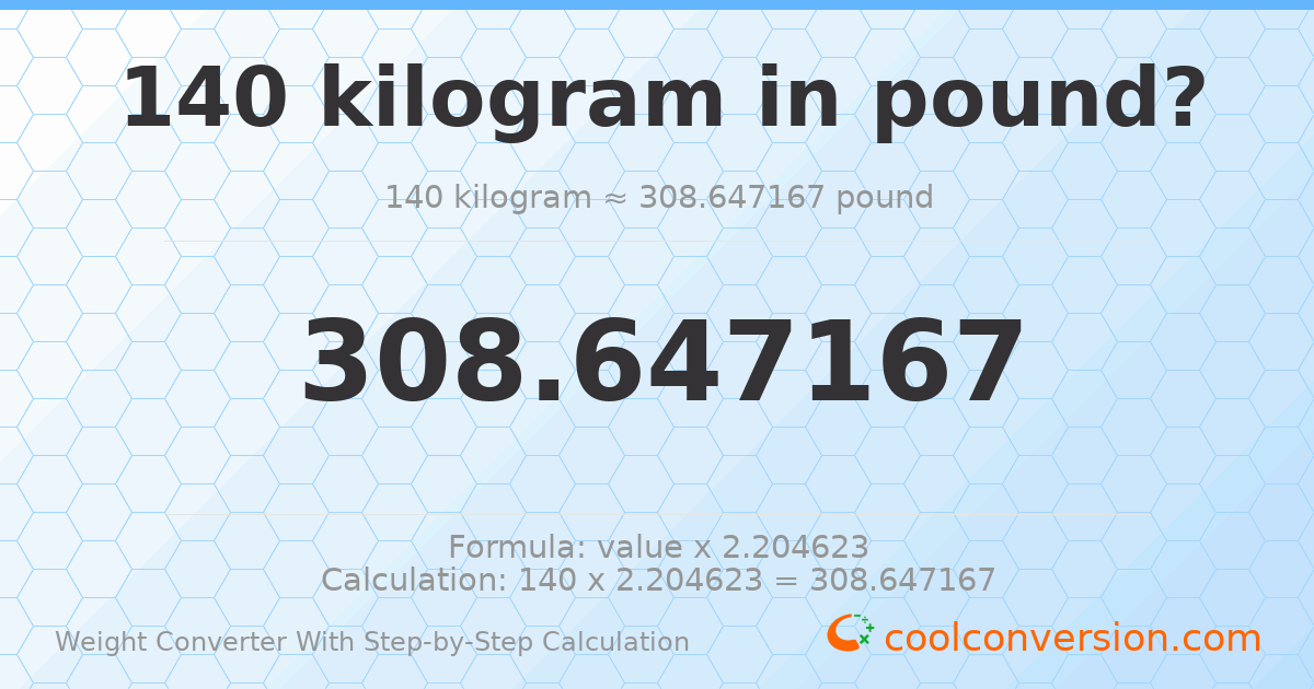 140 kilograms = 308.647 pounds
