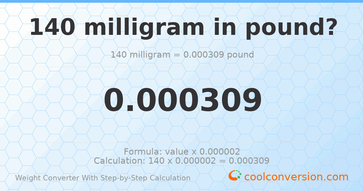 140 milligrams = 0.000308647 pounds